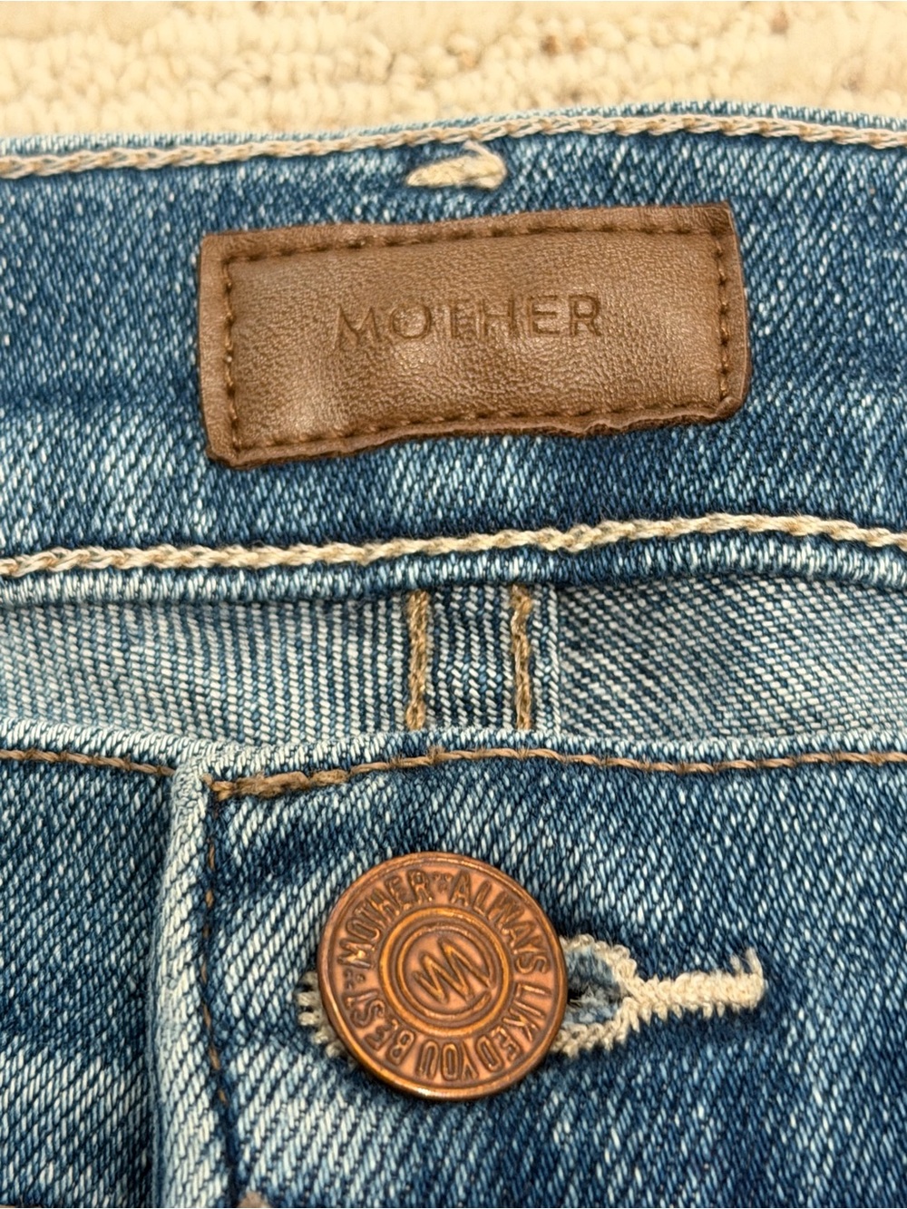 MOTHER Blue Flare Jeans with Distressed Hem - Picture 5 of 7